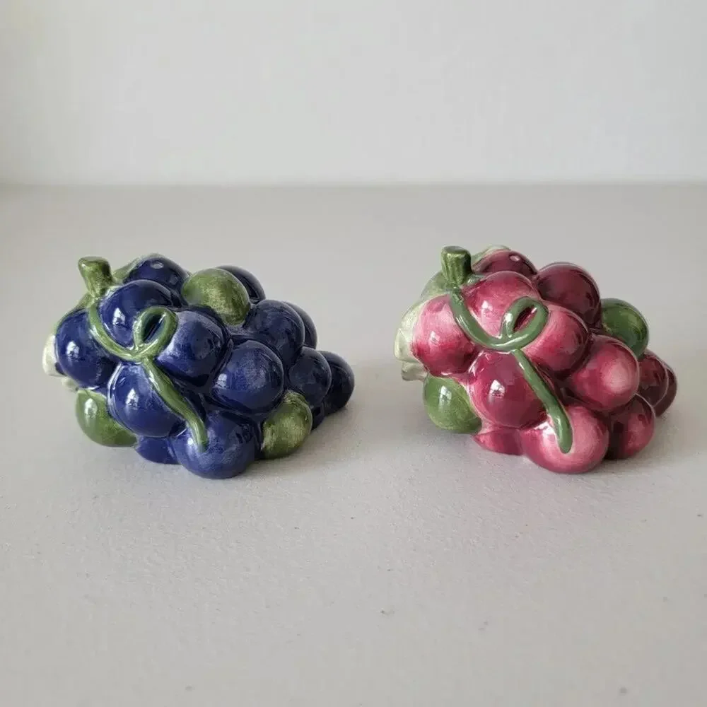 Vintage Grape Cluster Salt and Pepper Shakers Ceramic Purple Burgundy 1970s